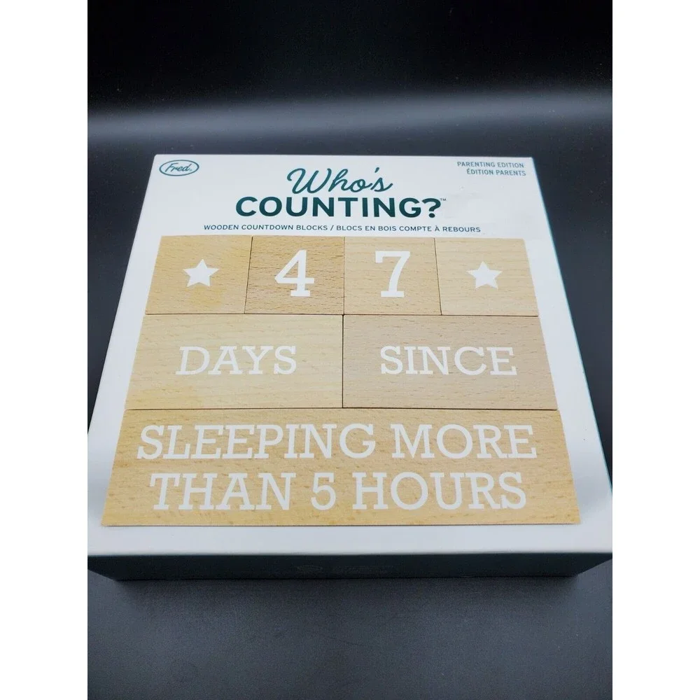 New In Box Who's Counting Wooden Countdown Blocks By FRED Parenting Edition Cute